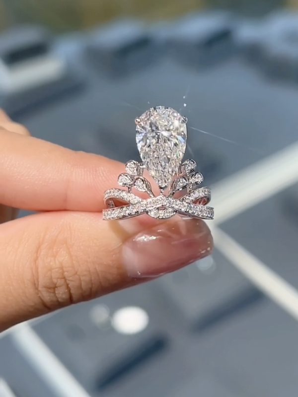 3.5CTW Pear Cut Lab Grown Diamond Engagement Ring in 18K White Gold