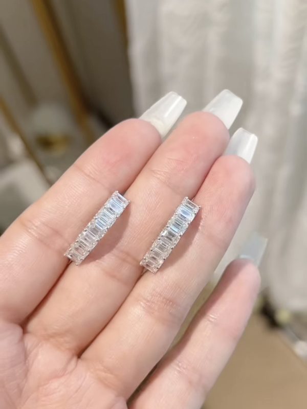 4.5CTW Emerald Cut Lab Grown Diamond Earrings in 18K White Gold