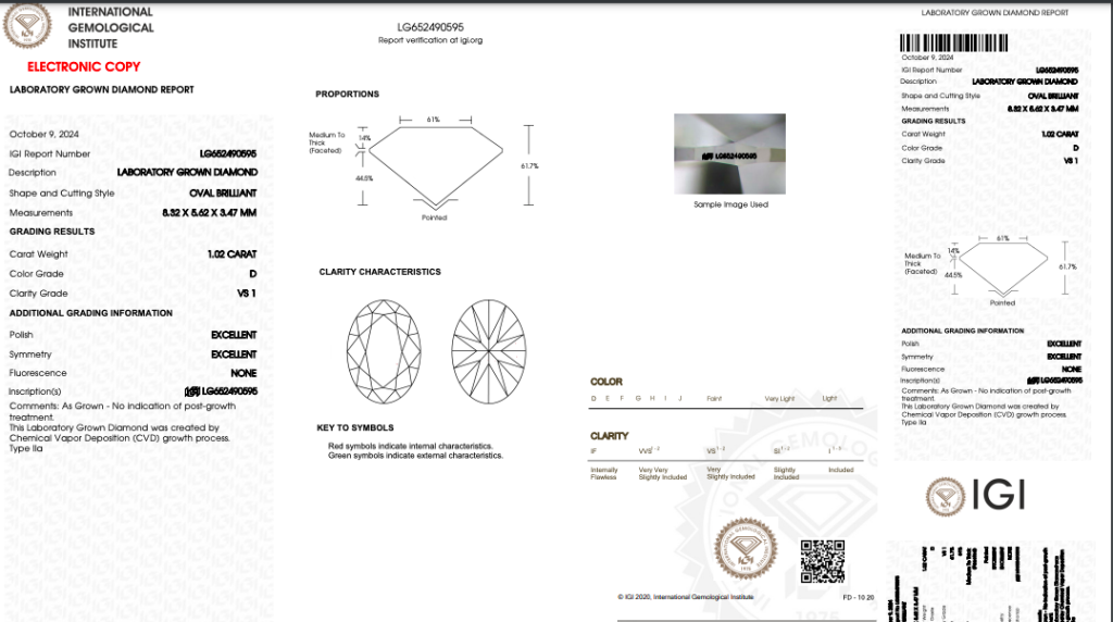 1CTW Oval Cut Lab Grown Diamond Engagement Ring in 18K Yellow Gold IGI Certification