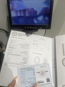 3.65CTW Oval Cut Fancy Intense Pink Lab Grown Diamond Ring Three-Stone