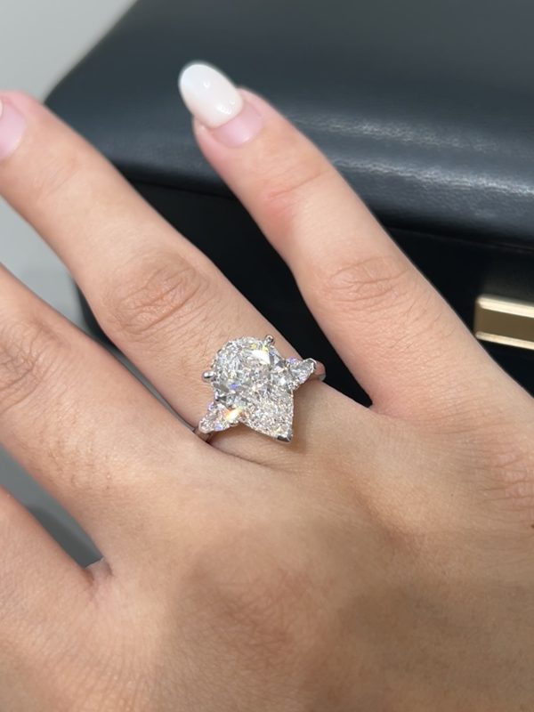 3.89CTW Pear Shaped Lab Grown Diamond Engagement Rings Three-Stone