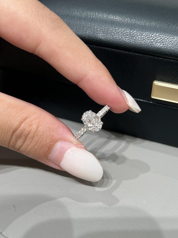 1CTW Oval Cut Lab Grown Diamond Engagement Ring in 18K White Gold