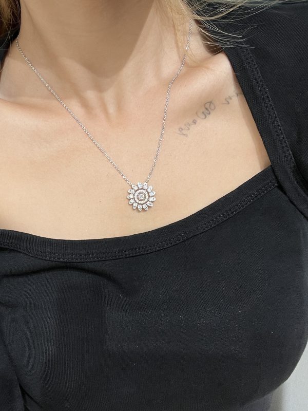 Lab Grown Diamond Sunflower Pendant in 18K White Gold
