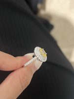 1CTW Oval Cut Fancy Vivid Yellow Lab Grown Diamond Engagement Ring Three-Stone
