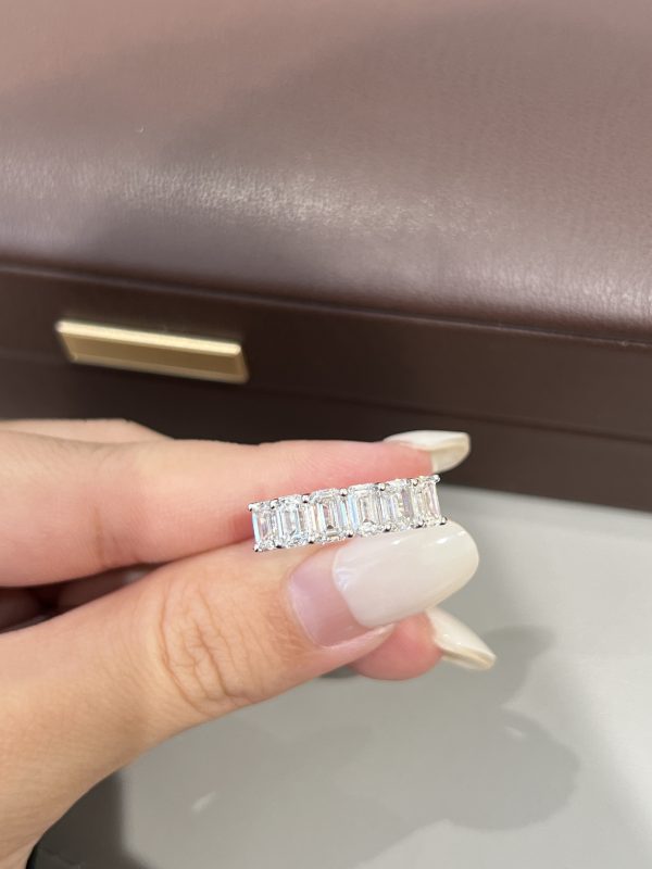 Half Circle 3CTW Emerald Cut Lab Grown Diamond Wedding Band For Women