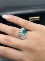 1CTW Asscher Cut Emerald Gemstone Ring in 18K White Gold