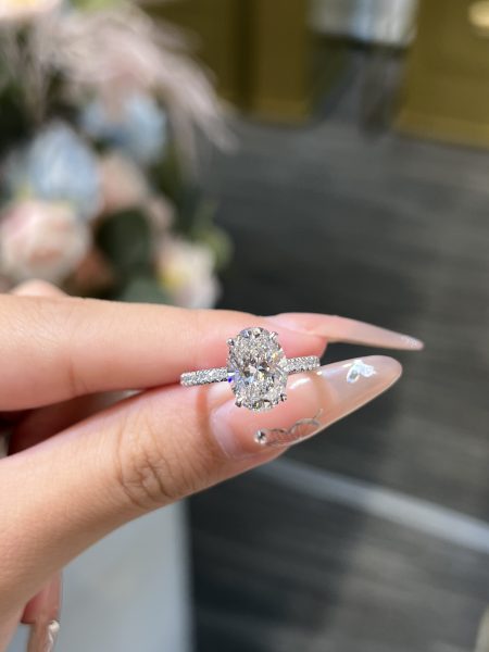 3CTW Oval Cut Lab Grown Diamond Engagement Ring Four Prong