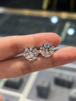 10CTW Lab Grown Diamond Earrings Six Prong in 18K  White Gold