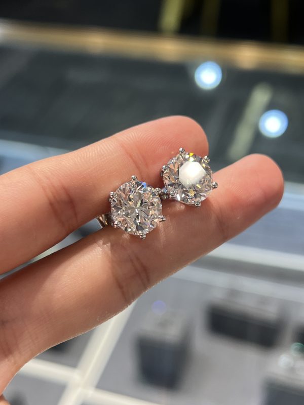 10CTW Lab Grown Diamond Earrings Six Prong in 18K  White Gold