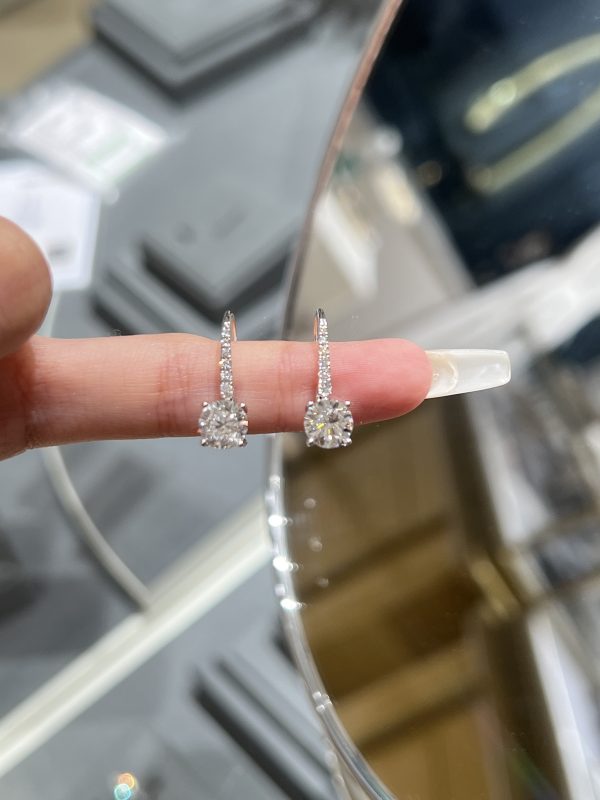 Round Brilliant Lab Grown Diamond Earrings Four Prong in 18K White Gold