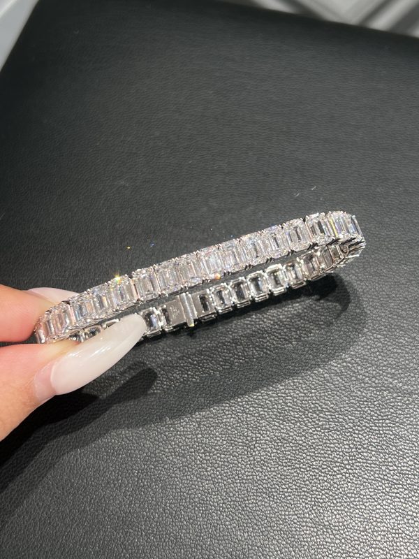 26CTW Emerald Cut Lab Grown Diamond Tennis Bracelet In 18K White Gold