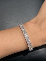 26CTW Emerald Cut Lab Grown Diamond Tennis Bracelet In 18K White Gold