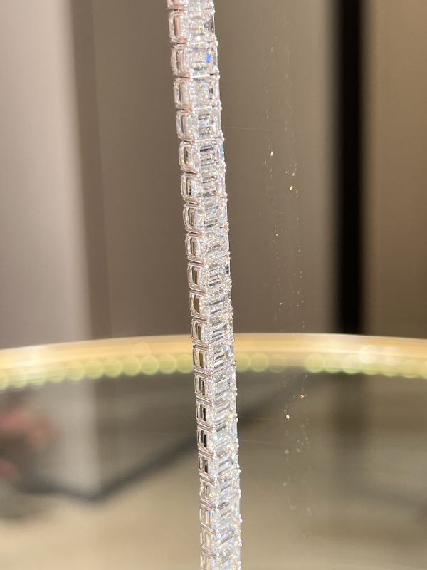 26CTW Emerald Cut Lab Grown Diamond Tennis Bracelet In 18K White Gold