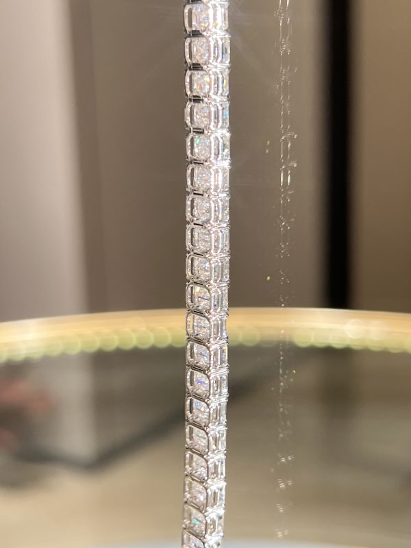 26CTW Emerald Cut Lab Grown Diamond Tennis Bracelet In 18K White Gold