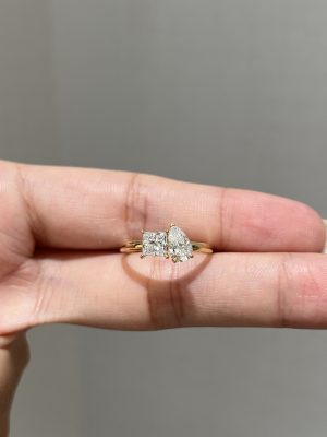 Toi et Moi Princess Cut and Pear Shape Lab Grown Diamond Engagement Ring