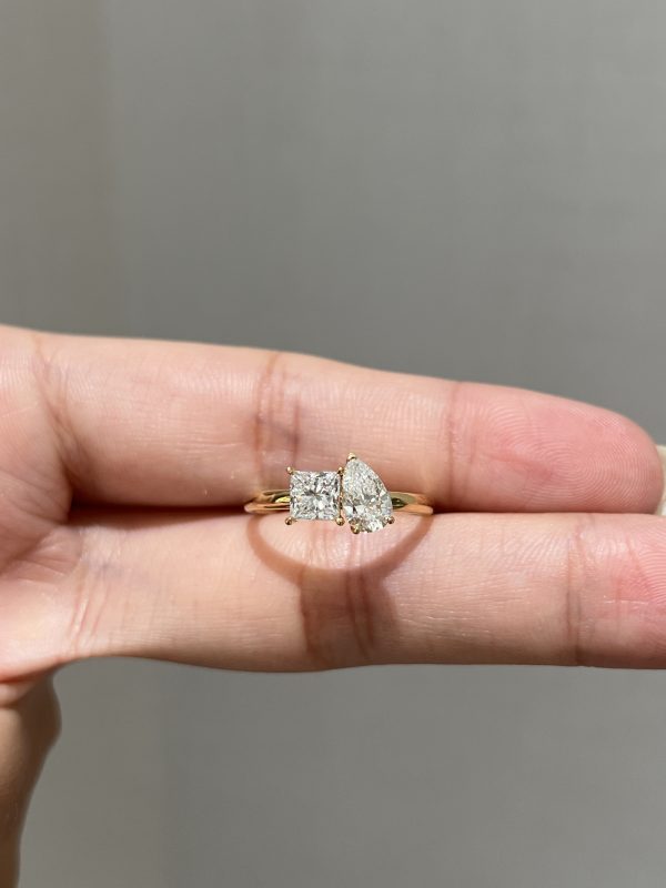 Toi et Moi Princess Cut and Pear Shape Lab Grown Diamond Engagement Ring
