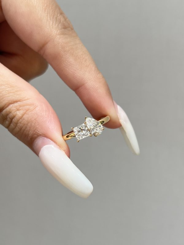 Toi et Moi Princess Cut and Pear Shape Lab Grown Diamond Engagement Ring