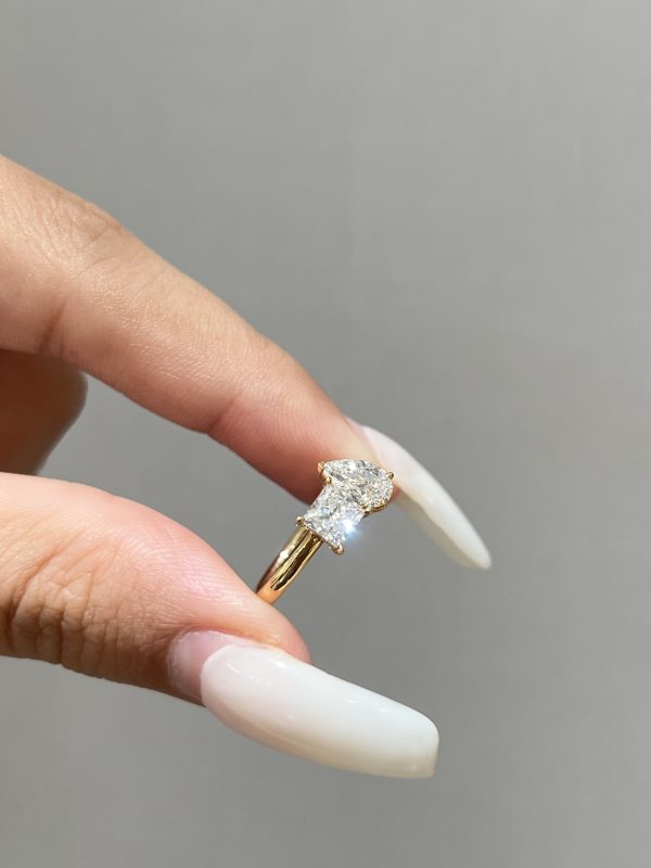 Toi et Moi Princess Cut and Pear Shape Lab Grown Diamond Engagement Ring