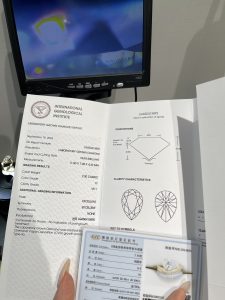 2CTW Pear Cut Lab Grown Diamond Engagement Ring Certification