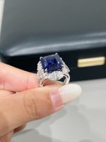 14CTW Emerald Cut Lab Grown Sapphire Rings in 18K White Gold