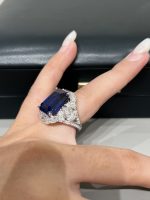 14CTW Emerald Cut Lab Grown Sapphire Rings in 18K White Gold