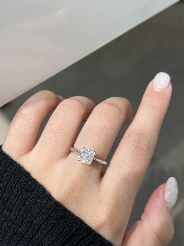 1.5 Carat Princess Cut Lab Grown Diamond Engagement Ring in 18K White Gold