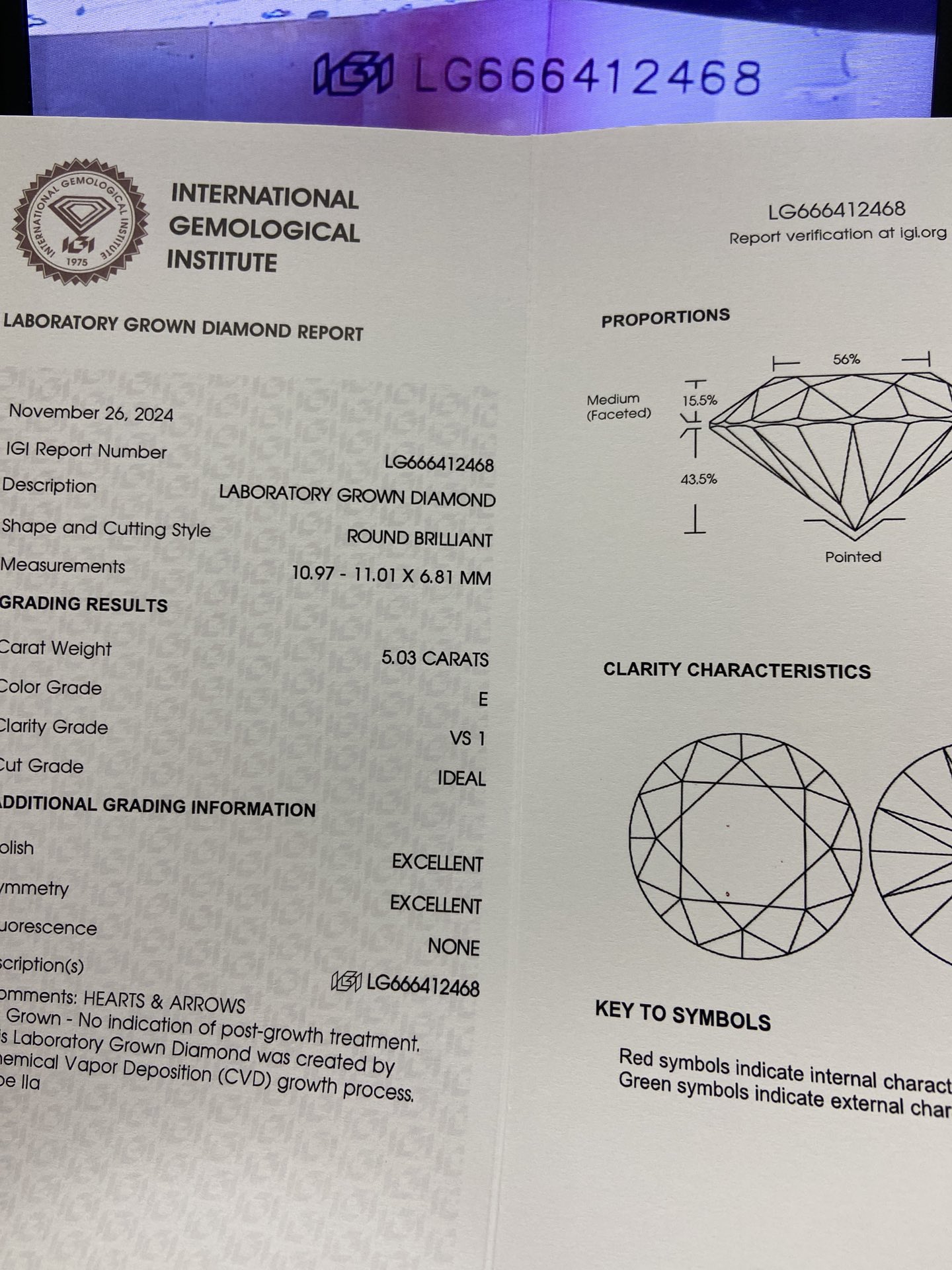 5.03CT Lab Grown Diamond E VS1 IGI Certification