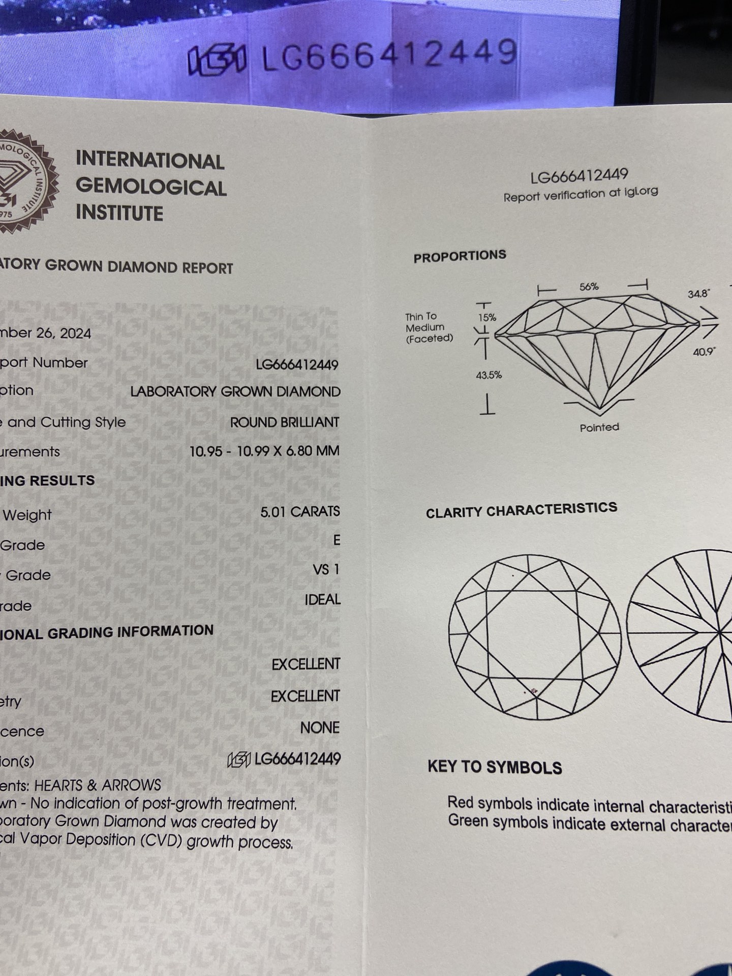 5CT Lab Grown Diamond E VS1 IGI Certification