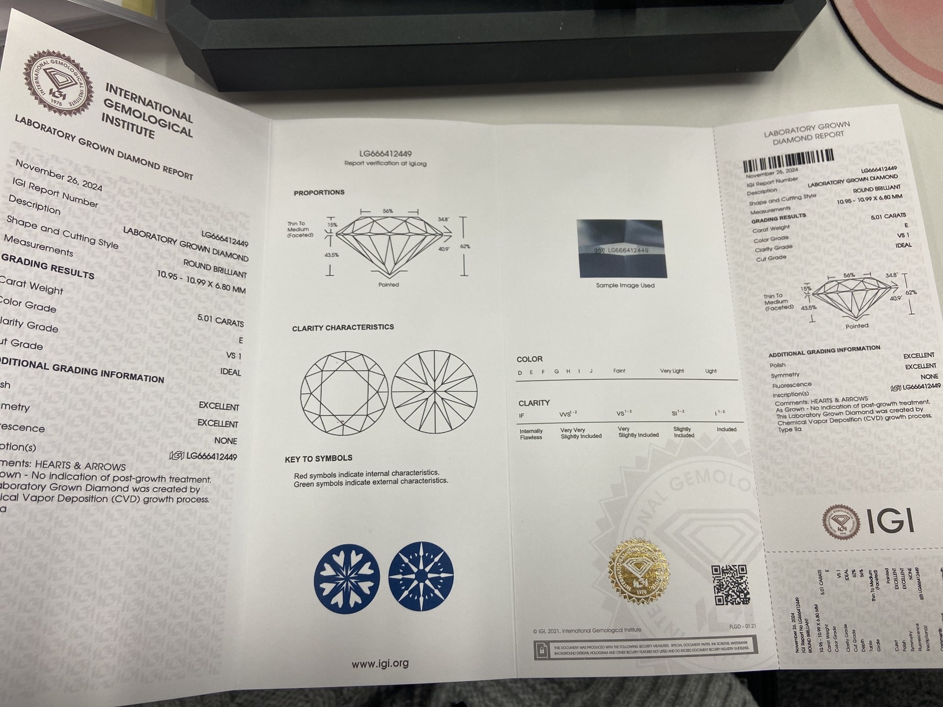 5CT Lab Grown Diamond E VS1 IGI Certification