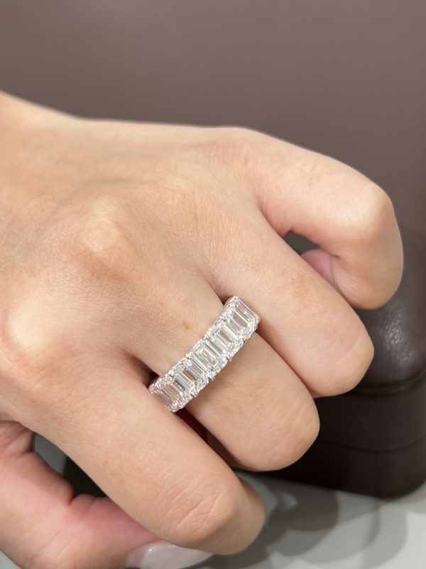 11 Carats Full Circle Emerald Cut Lab Grown Diamond Wedding Band Ring in 18K White Gold